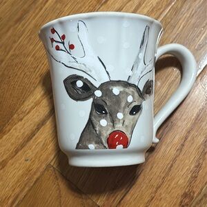 Festive Reindeer Ceramic Mug - White and Brown